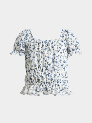 Jet Younger Girls White Floral Top