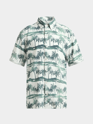 Jet Younger Boys Cream/Green Island Palm Shirt