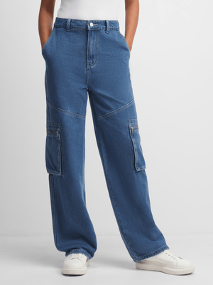 Jet Women's Mid Wash Rigid Carpenter Utility Jeans