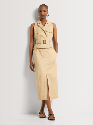 Cotton Twill Utility Halter Dress