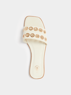 Gold Eyelet Slip On Sandals