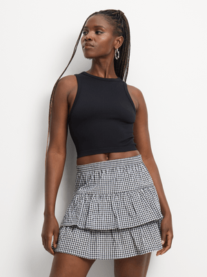 Women's Black & White Co-Ord Gingham Ruffle Mini Skirt