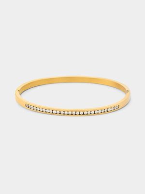 Tempo Jewellery Gold Plated Stainless Steel Cubic Zirconia Channel Bangle