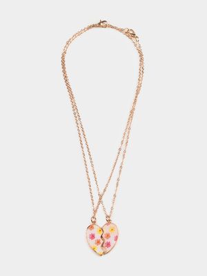 Girl's Rose Gold Heart Best Friends Necklace Set