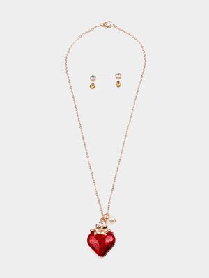 Girl's Red Strawberry Necklace & Earrings Set