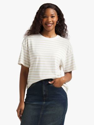 Women's White & Natural Striped T-Shirt