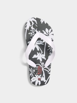 Older Boy's White & Black Flip Flops