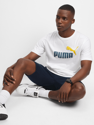 Mens Puma  Essential+2 COL Logo  White/Grey Skies Tee