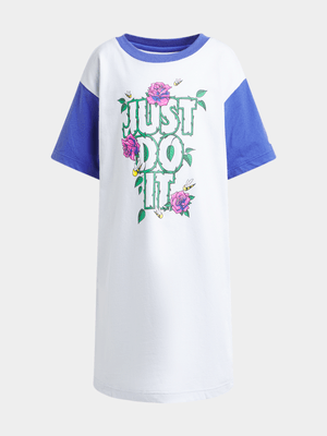 Nike Girls Kids Boxy Short Sleeve White/Purple T-Shirt Dress