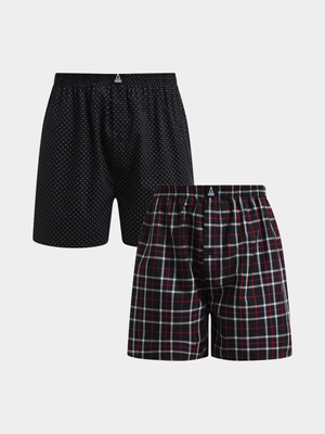 Mens APX  2 Pack Cotton Rich Woven Multicoour Black Boxers