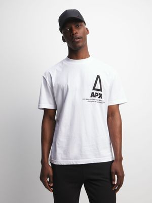 Mens APX Graphic Shoulder Relaxed White Tee