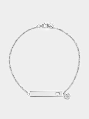 Sterling Silver Cubic Zirconia Heart ID Bracelet