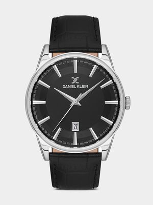 Daniel Klein Silver Plated Black Dial Black Leather Watch