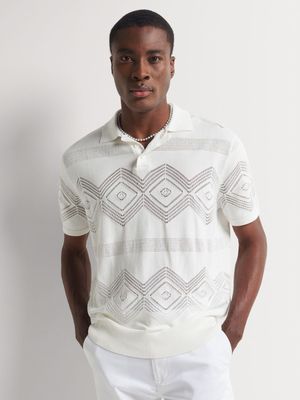 Men's Markham Open Design White Knitwear Golfer