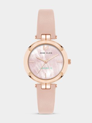 Anne Klein Round Rose Plated Blush Leather Watch