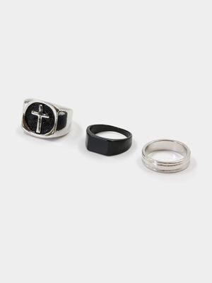 Men's Markham Cross Band Signet Silver Ring Pack