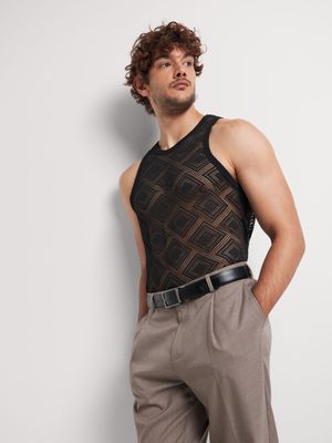 Men's Markham Textured Open Knit Black Vest