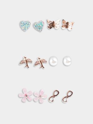 Girl's Rose Gold 6-Pack Stud Earrings