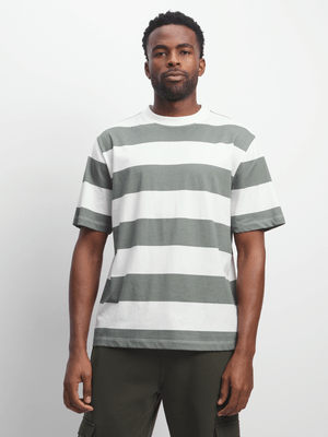 Mens TS Relaxed Fit Block Stripe Sage/Milk Tee