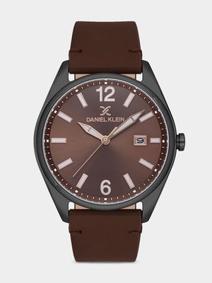 Daniel Klein Black Plated Brown Dial Brown Leather Watch