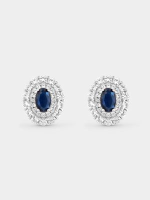 Sterling Silver Oval Regal Blue Stud Earrings