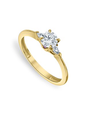 Yellow Gold Moissanite Precious Pear Women’s Trilogy Ring