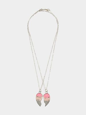 Girl's Pink Glitter Best Friends Necklace Set