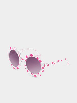 Girl's White & Pink Shell Print Sunglasses