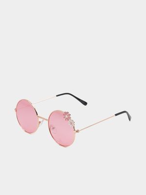 Girl's Pink Floral Round Sunglasses