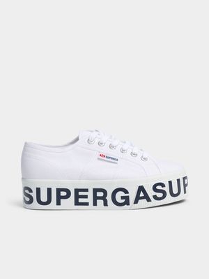 Women's Superga Lettering Platform White Sneaker