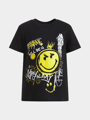 Jet Younger Boys Black Smiley T-Shirt