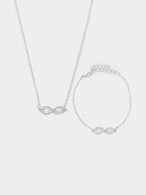 Women's Silver Infinity Necklace & Bracelet Set