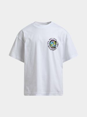 Jet Teen Boys White Smiley Oversized T-Shirt