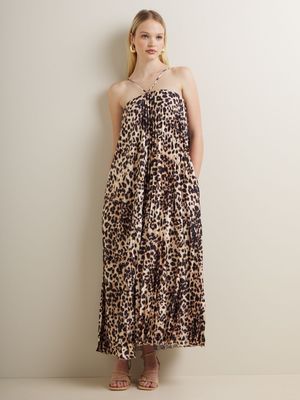 Women's Iconography Strappy Leopard Pleated Maxi Dress