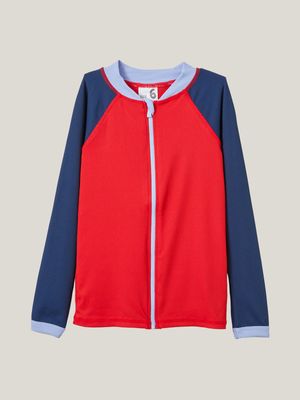 Cotton On Kids Boy Red Flynn Long Sleeve Zip Up Rash Vest