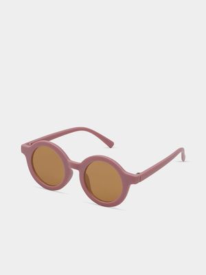 Girl's Dark Pink Matte Round Sunglasses