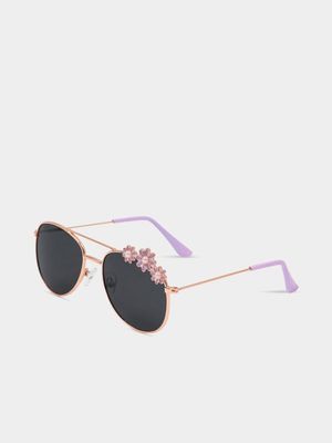 Girl's Rose Gold Flower Aviator Sunglasses