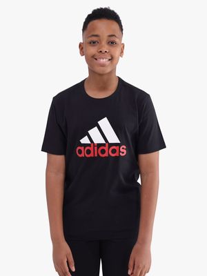 Boys adidas Bos 2 Colour Black/Red Tee