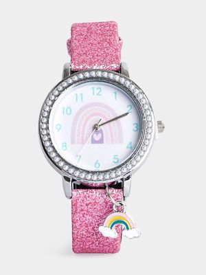 Girl's Pink Rainbow Charm Watch