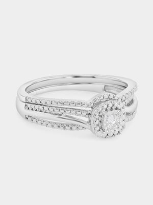 Sterling Silver Lab Grown Diamond Solitaire Cushion Halo Twinset Ring