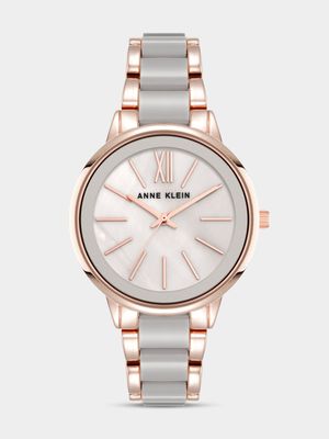 Anne Klein Round Rose Plated Taupe Acrylic Bracelet Watch