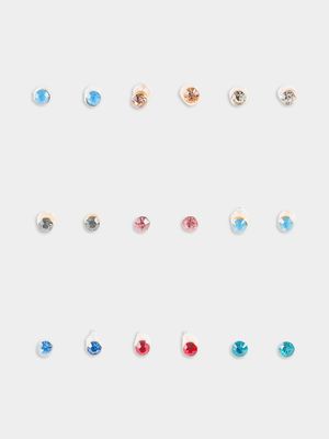 Girl's Blue  9-Pack Stud Earrings