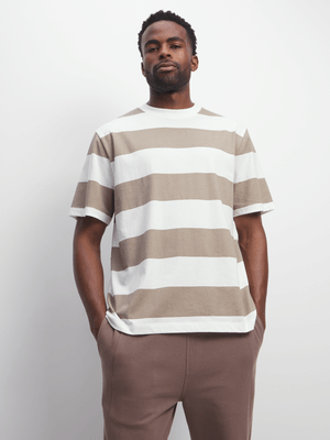 Mens TS Relaxed Fit Block Stripe Stone/Milk Tee