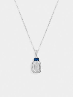 Blue & White Sapphire in Sterling Silver Pendant