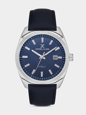 Daniel Klein Silver Plated Blue Dial Blue Leather Watch