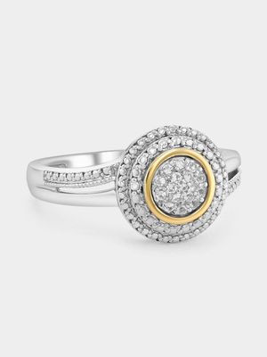 Yellow Gold & Sterling Silver Diamond & Created Sapphire Round Ring