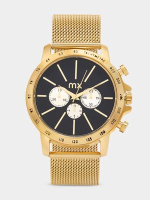 MX Gold Plated Black & Gold Tone Dial Mesh Watch