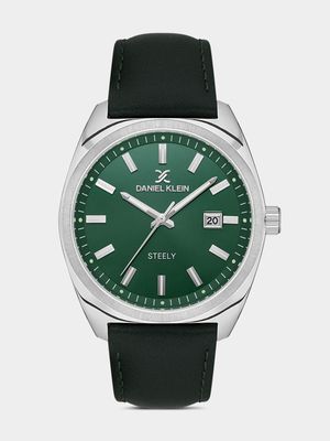 Daniel Klein Silver Plated Green Dial Green Leather Watch