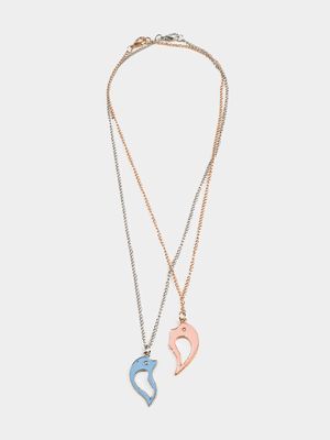 Girl's Blue & Pink Best Friends Necklace Set