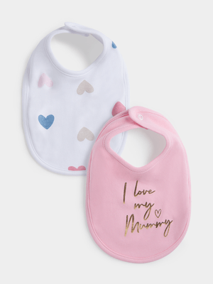 Jet Baby Girl Pink Hearts 2 Pack Bib